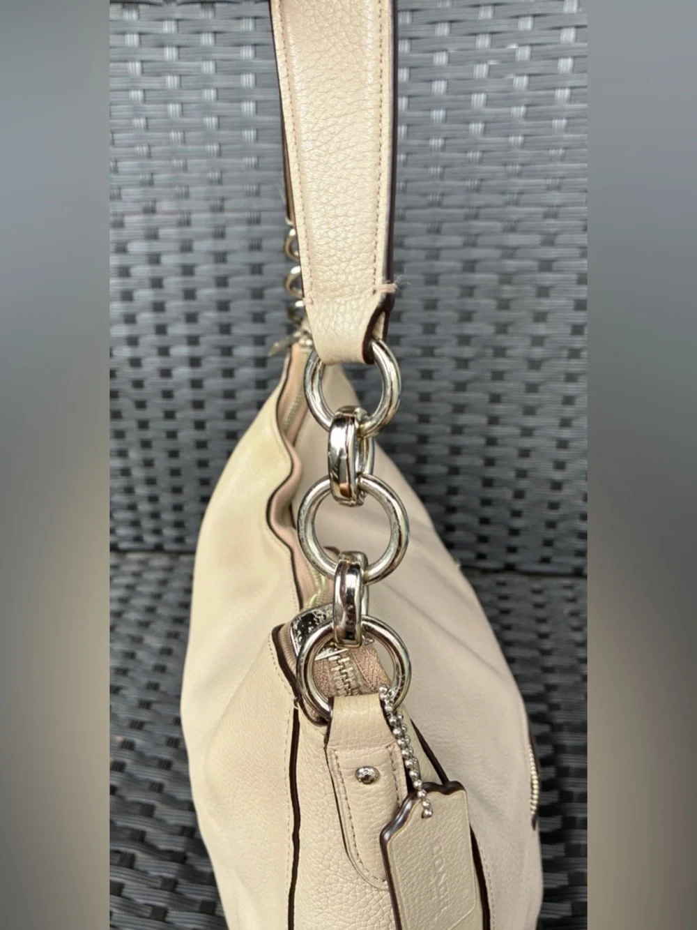 Coach Pebbled Leather Shoulder Bag in gray